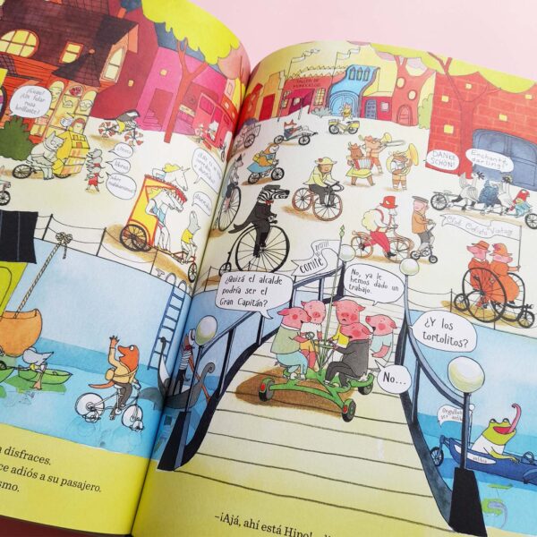 La-ciudad-de-las-bicis-Alison-Farrell-bicicleta-ilustracion-libro-animales-gatopez-libreria-bicicletas-bycicle-animales-animals-astronave