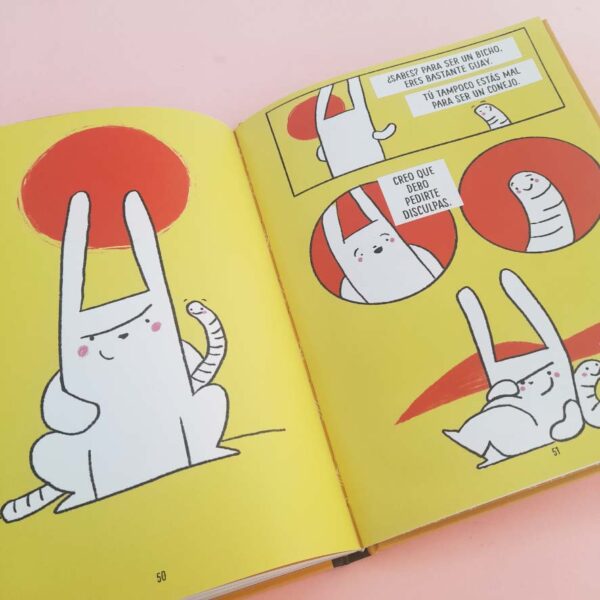 lombriz y conejo-Lombriz y urraca-Ramon d Veiga-Ivana-Takatuka-libro-ilustracion-lombriz-urraca-gusano-amigos-habitat-mundo animal-animales-libros informativos-que es una lombriz-que comen las lombrices-cual es la funcion de una lombriz-la lombriz es un gusano-comic-libros infantiles-libros para niños-comics-gato-pez-gatopez-gatopez libreria-libreria-conejo